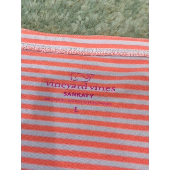 Vineyard Vines Sz Large Sankaty Neon Pink & White Stripe Preppy Boatneck Top - Picture 2 of 8